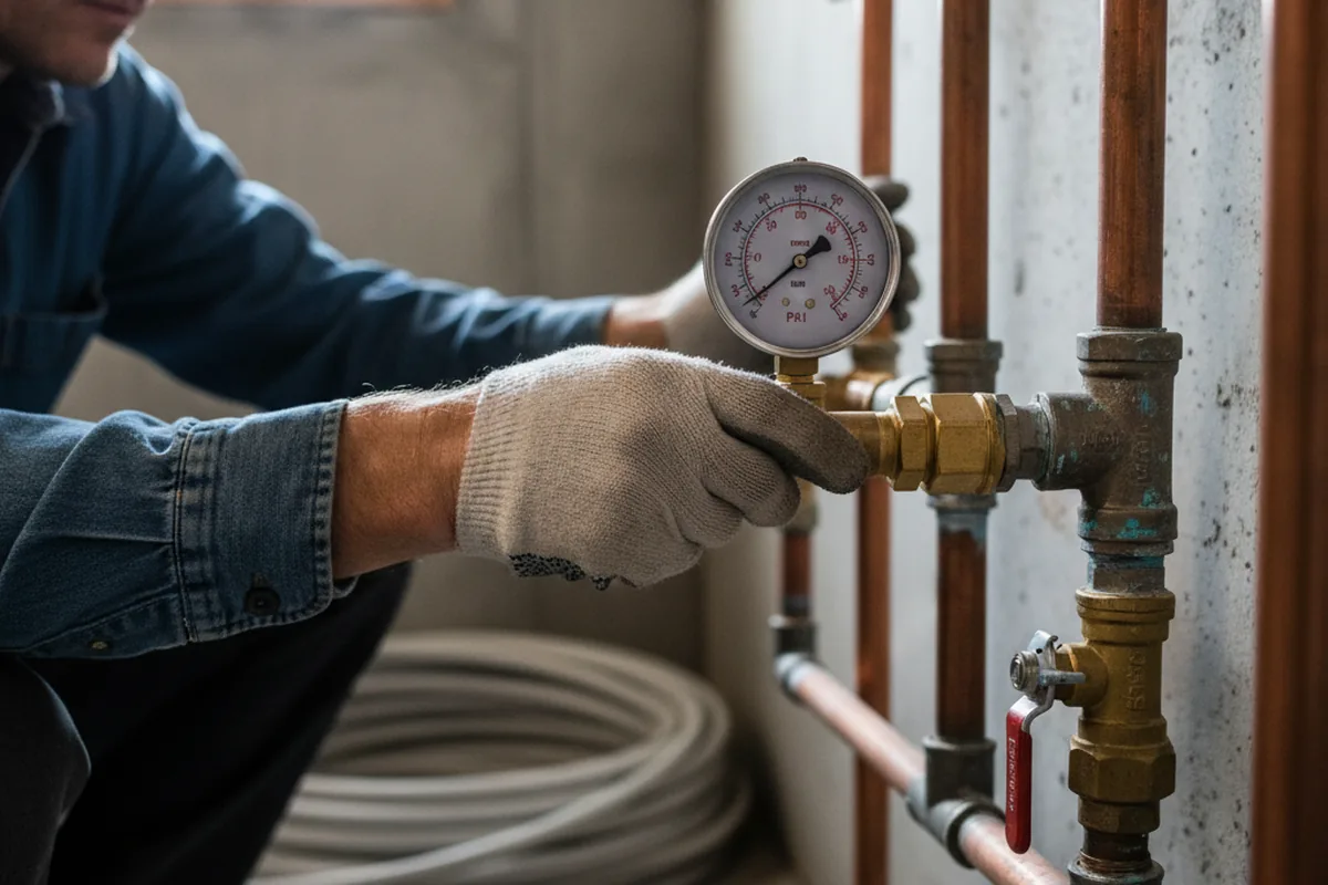 Pressure testing a repaired line during Water Line Repair in Rockwell